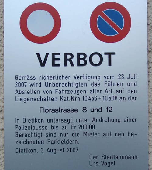 Parkplatz Verbotsschild Aargau